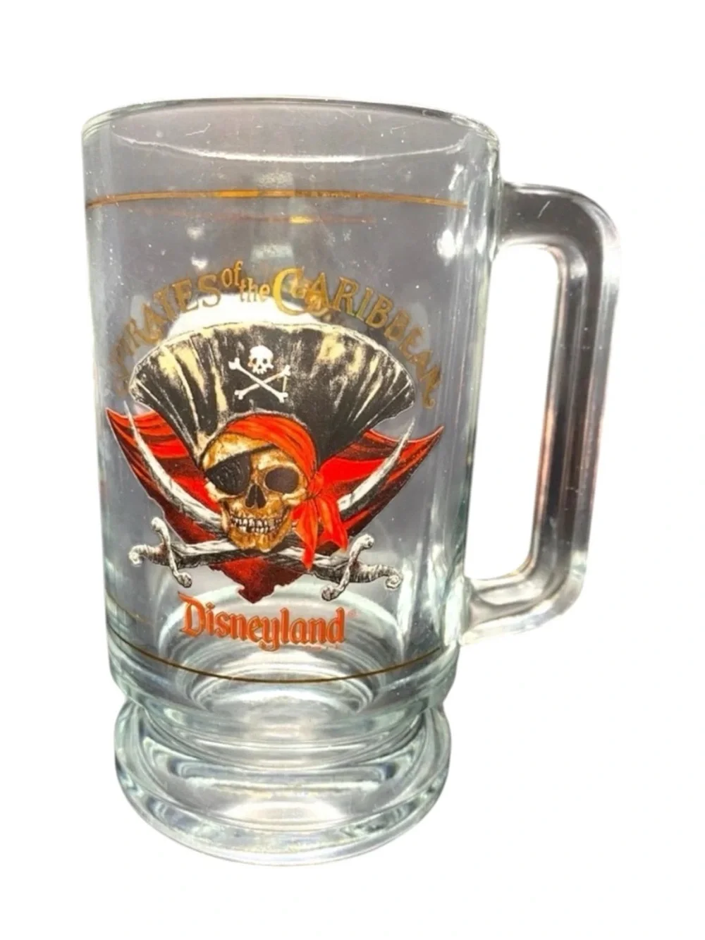 DISNEY Pirates of the Caribbean Beer Mug – Heavy Glass with Skull & Crossbones